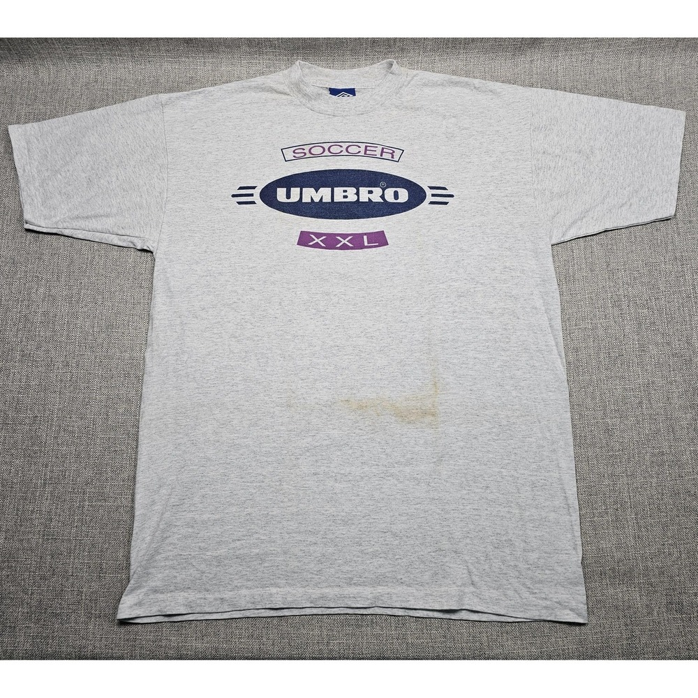 Vintage Umbro Shirt Mens Extra Large Heather Gray Soccer Graphic Made in USA 90s
